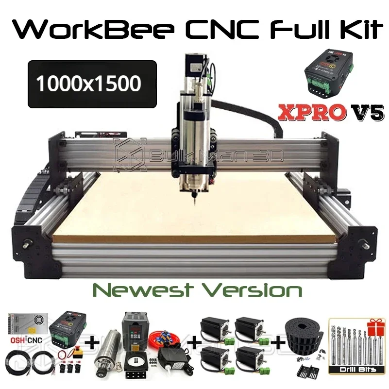 20% BulkMan3D Black 1000x1500 Newest V2.2 WorkBee CNC Router Machine Full Kit with xPRO V5 GRBL Control System CNC Wood Router