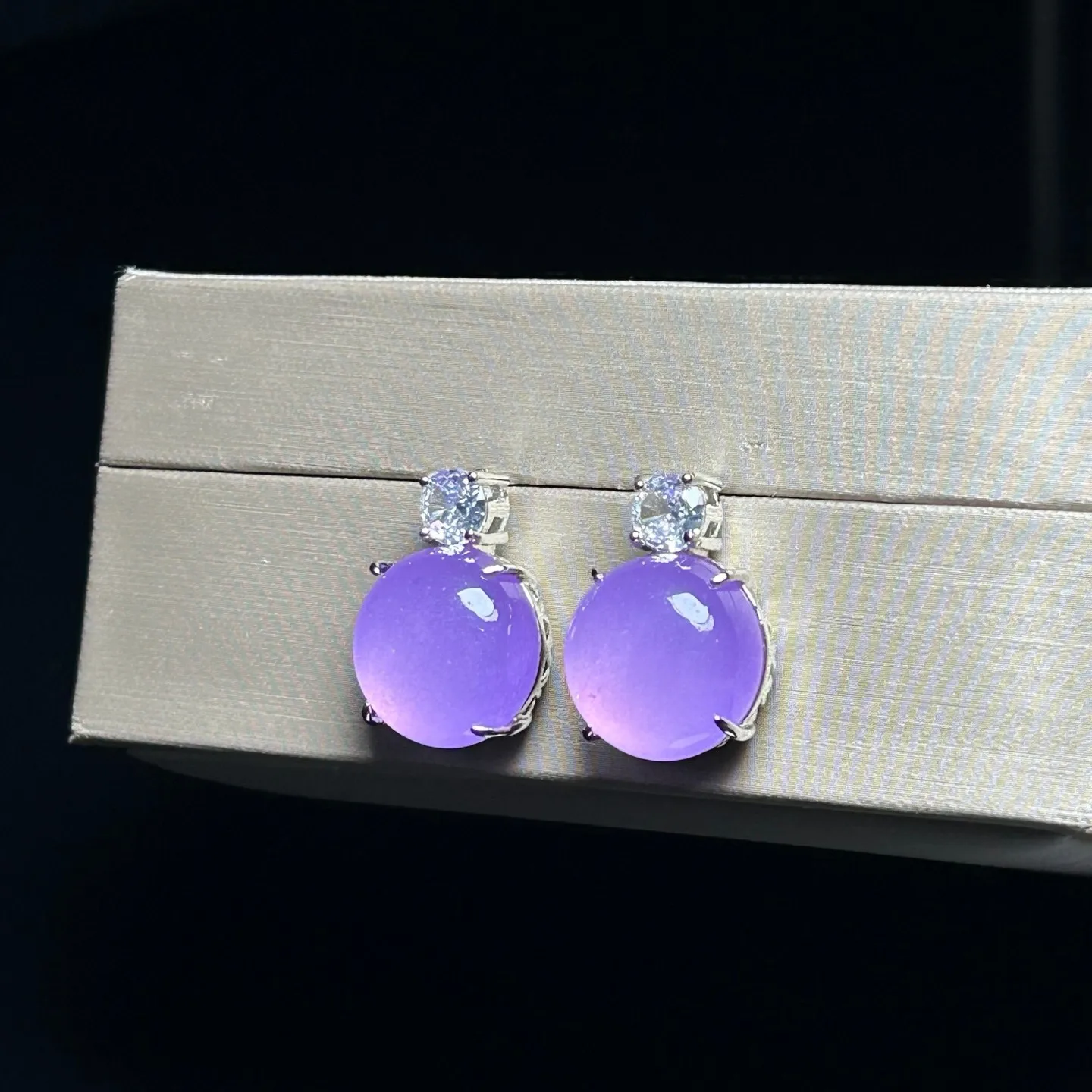 Real Natural Perfect High Ice Purple Myanmar Jade Jadeite earrings