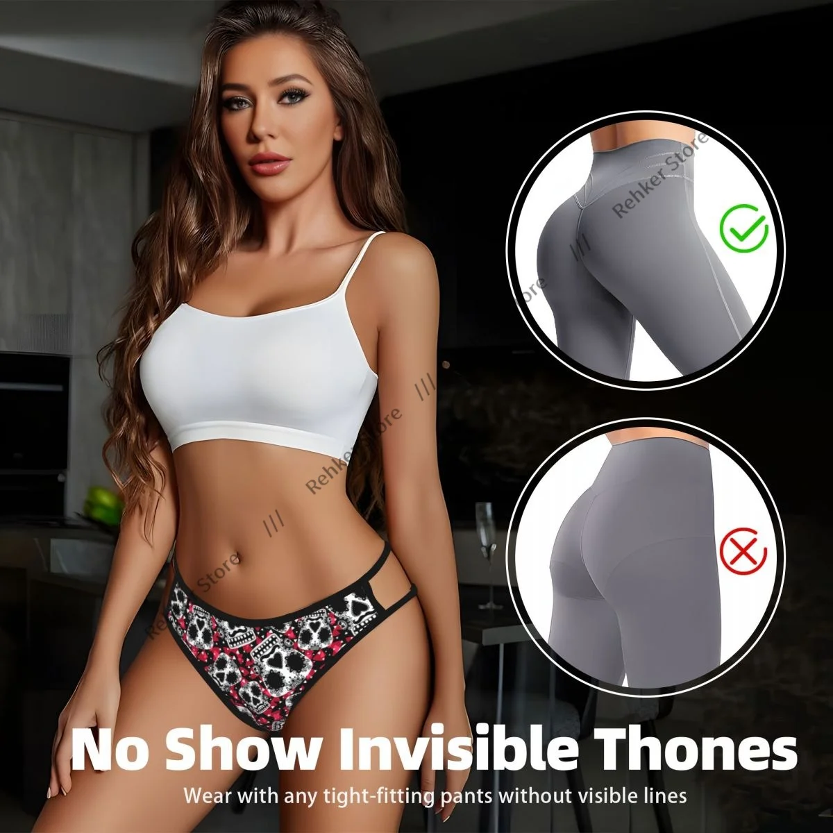 Women Sexy Thong Pants Monsters Skulls With Flower Female Low Rise G-String Ladies Bikini - view 6