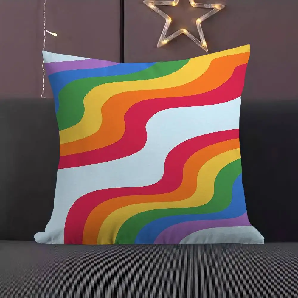 

Rainbow Waves Pillow Cover Sofa Cushion Cover Home Room Decoration Children Gift
