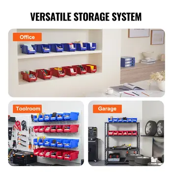 SucceBuy - Caja organizadora de plástico apilable para herramientas de garaje (12 unidades, 12,7 x 10 x 7,6 cm, azul/rojo), ideal para armarios y garajes. 10 best sales Organizador de garaje - №4