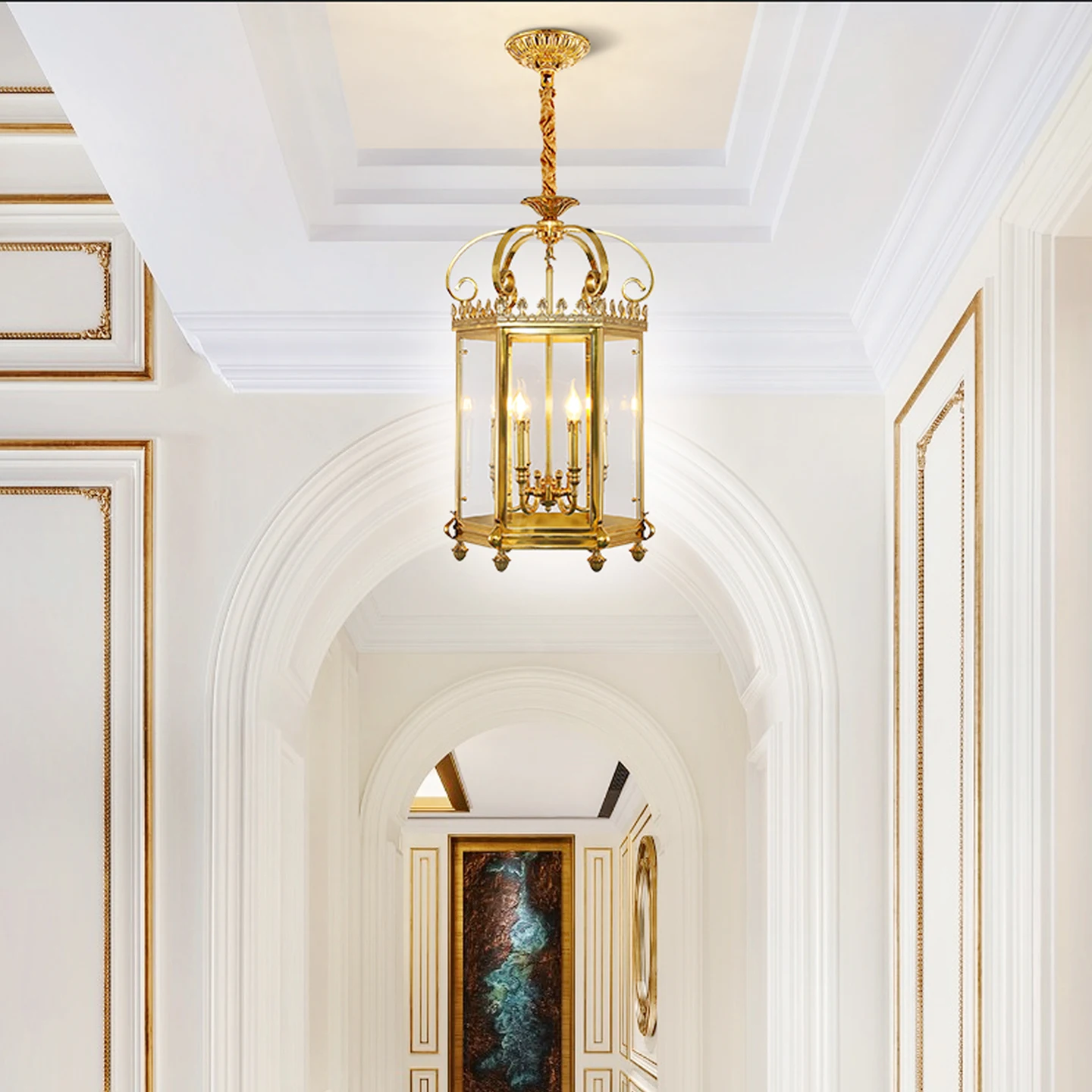 French Rococo Classic Living Room Apartment Entrance Brass Small Pendant Light Loft Stair Decorative Pendant Lamp
