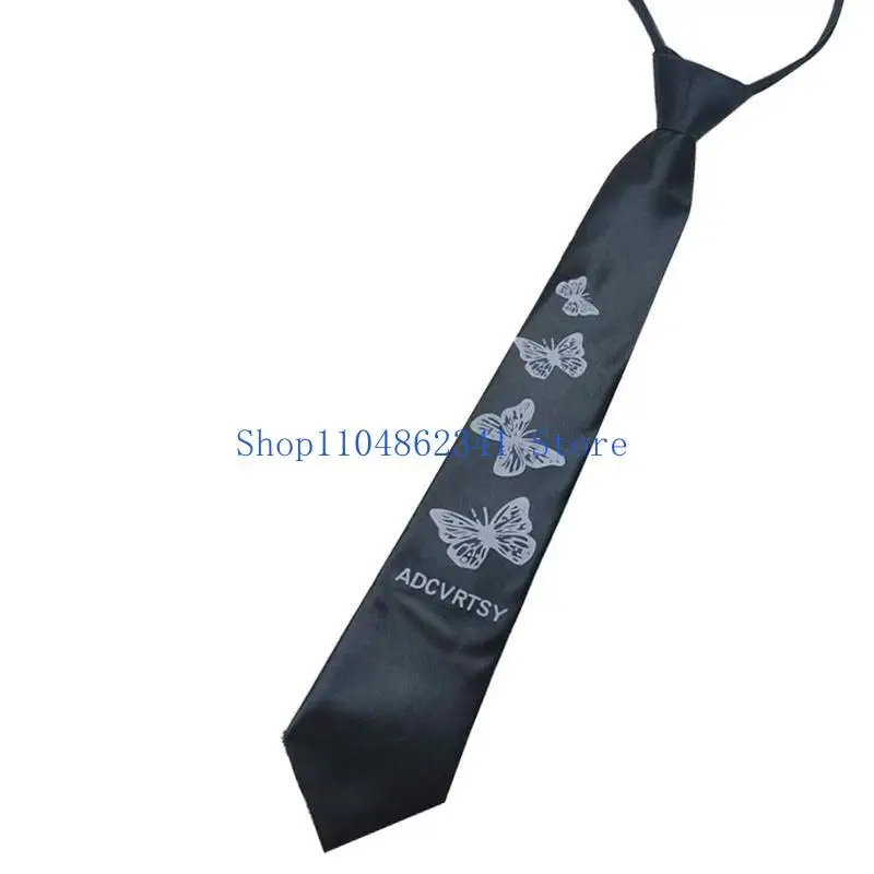 5asd Cravatta pre-annodata unisex con cerniere regolabili Farfalla stampa floreale Cravatta nera Campus Preppy Uniforme Colletto