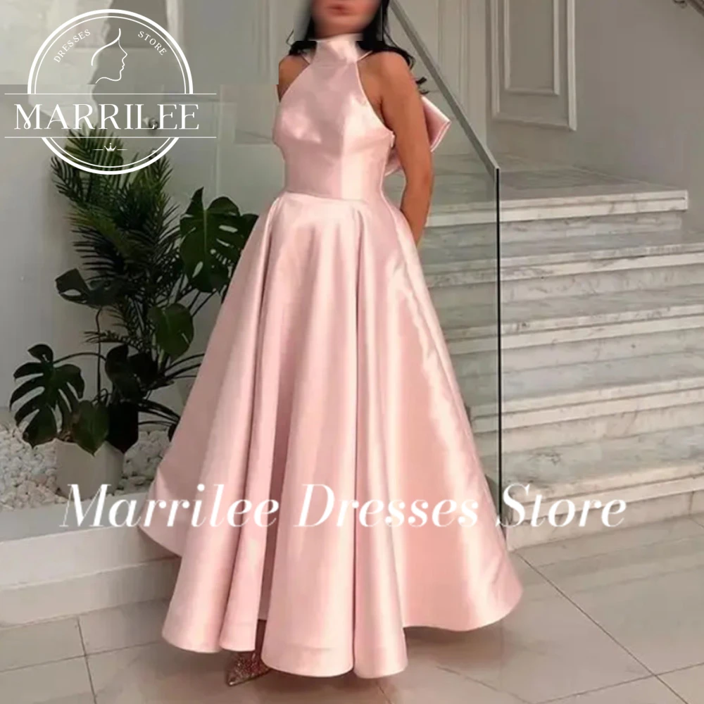 Marrilee Princess  Customized Big Bow Stain Evening Dress Elegant A-Line Sleeveless Floor Length Pleated Prom Gowns Robe 2024