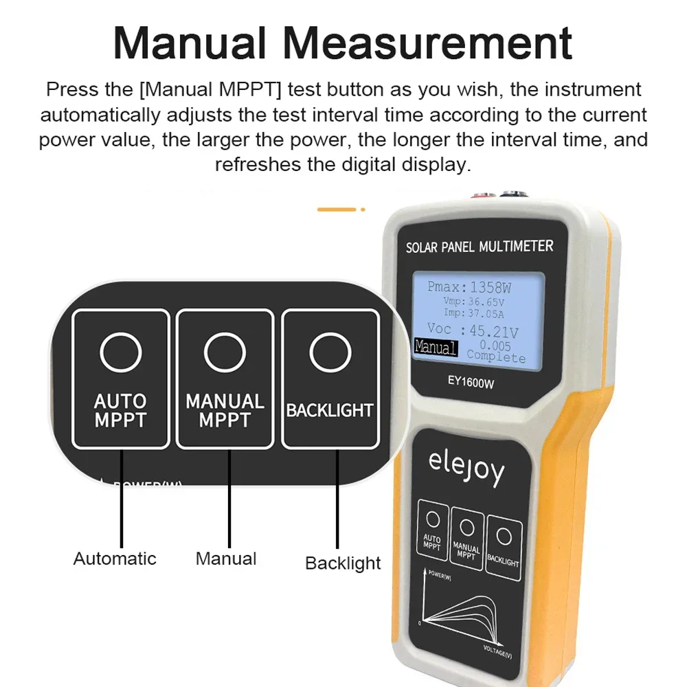 EY1600W Photovoltaic Panel Multimeter Auto/ Manual MPPT Detection Solar Panel LCD MPPT Tester Voltage Testing Tool Dropshipping