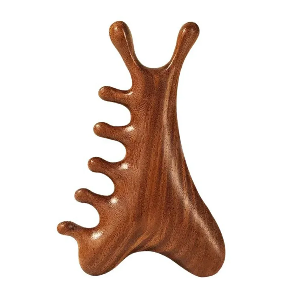 Natural Sandalwood 4 In 1 Comb For Scalp Therapy Gua Sha Massage Hair Detangling And Relaxation Lightweight Travel Friendly