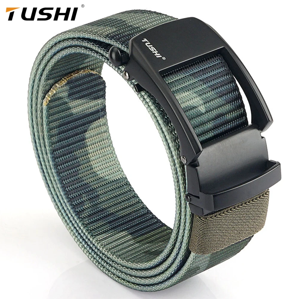 

TUSHI Brand New 3.5CM wide woven elastic nylon waistband for men automatic buckle belt for outdoor casual pants belt sports