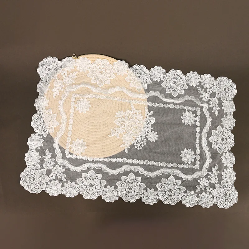 

European mesh embroidery flowers Round coaster rectangular table mat fruit bowl vase bonsai pad Christmas wedding party decor