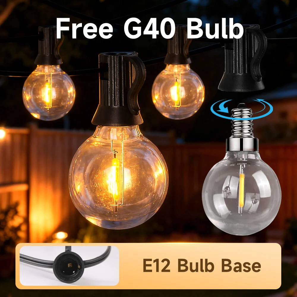 G40 Led Stringa di luce esterna Decorazioni natalizie 7.5/15/30M Lampadine a globo Lampada da fata per matrimonio Patio Cortile Lampada da campeggio a corda