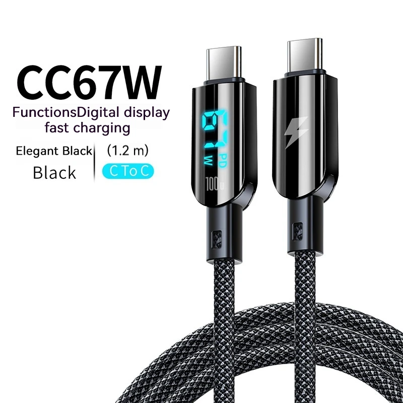 100W USB Cable Type C Fast Charging Digital Display Data Cable High Power Charge PD CToC For iPhone 15 Samsung Huawei Xiaomi