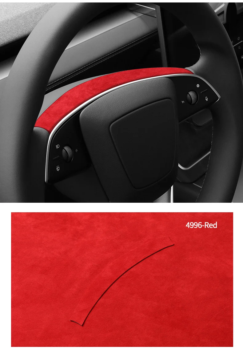 Für Tesla Model 3 (2023-) Model Y (2026-) Lenkrad-Dekorrahmen-Zierleiste Aufkleber Auto-Innenausstattung aus Alcantara – Detail 9