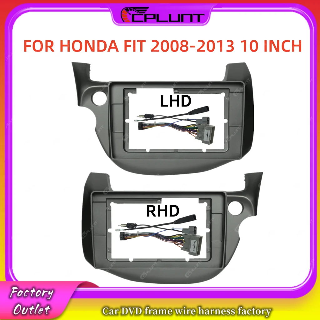 CPLUNT 2 Din Car Stereo Radio Frame Fascia Adapter For HONDA FIT 2008-2013 10 INCH AT AC Android DVD Dash Fitting Panel Kit