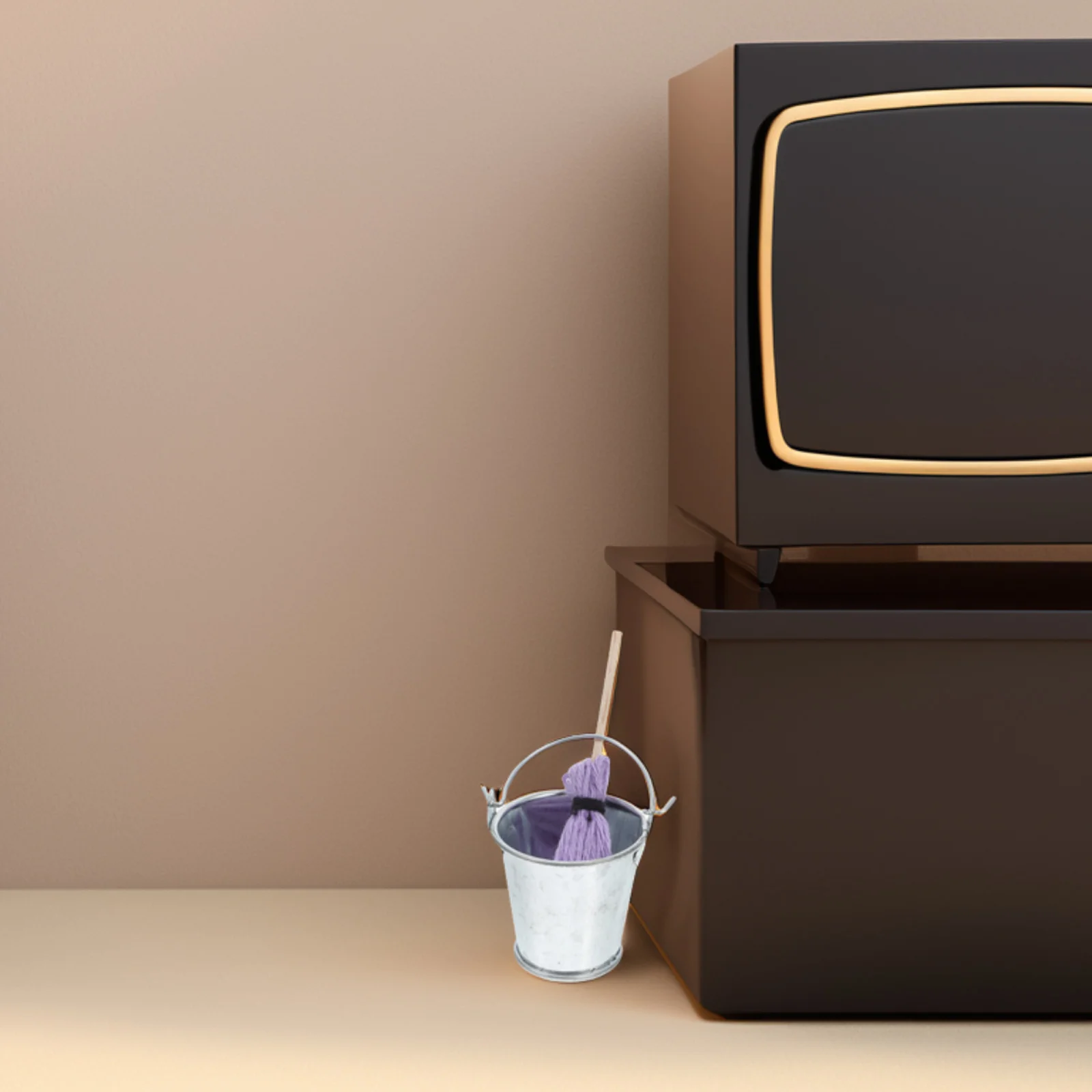 

1pcs Miniature Dollhouse Mop Tin Bucket Set Handmade Realistic Cleaning Tools For Home Scene Photography Props Small Metal