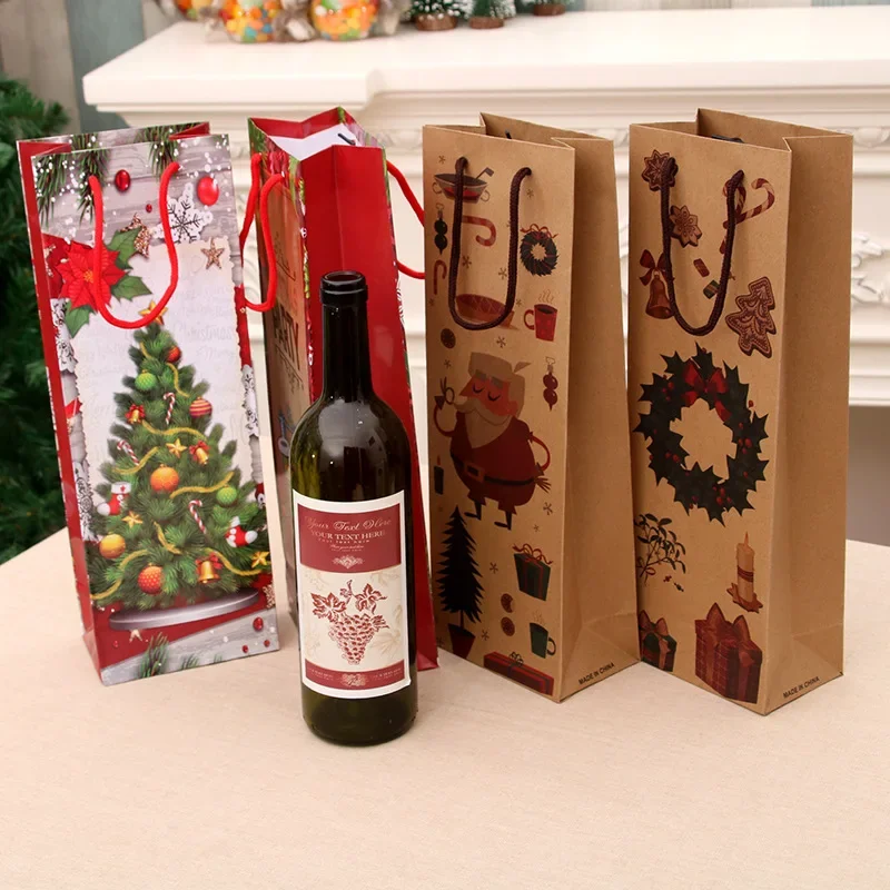 

12PCS Kraft Paper Bags Christmas Santa Claus Design Wine Bags Christmas Gift Storage Bags Xmas Party Accompaniment Gift Storage