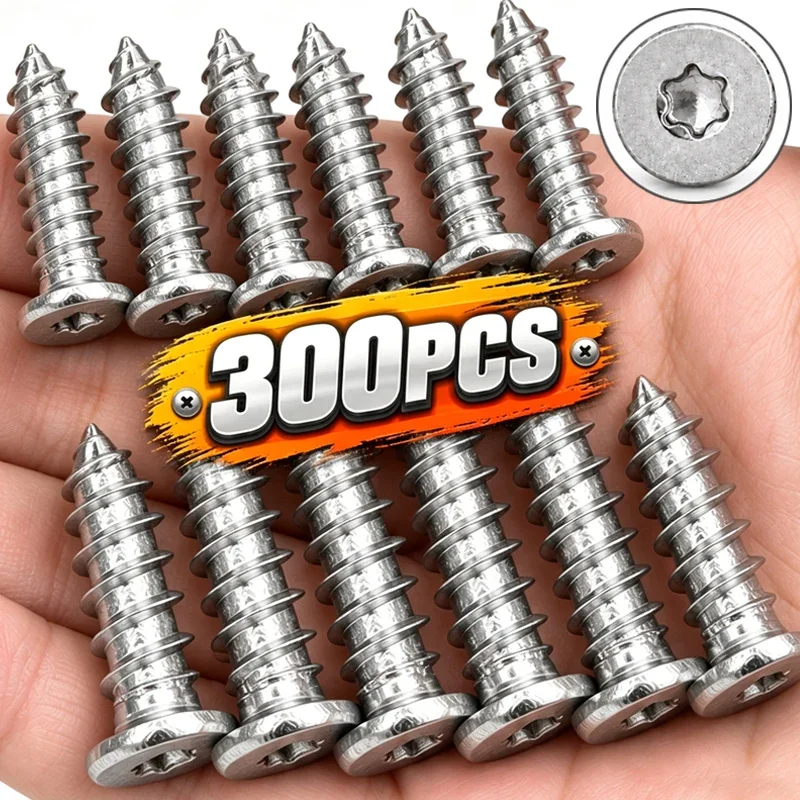 Torx Flat Head Self Tapping Screws Stainless Steel Wood Screw Assortment for Furniture Cabinet Wooden Panel Installation Repair