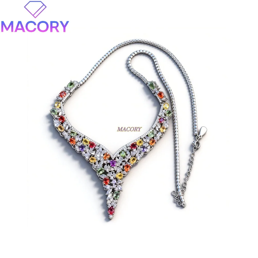 

Natural Colored Sapphire Luxury Women's S925 Sterling Silver Necklace Beautiful Color High-End Women's Jewelry Accessory
