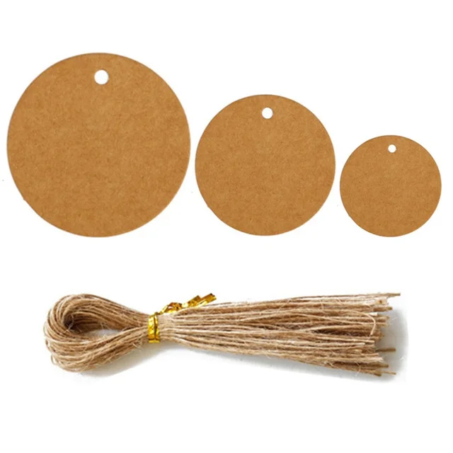 Puste okrągłe zawieszki Vintage papier pakowy Tag karty DIY zakładka wiadomość kartki z życzeniami małe etykiety produktów 100 sztuk 3-5cm