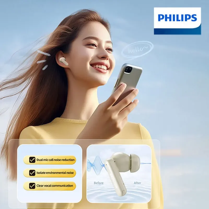 فيليبس TAT4159 TWS سماعات لاسلكية ANC شاشة تعمل باللمس إلغاء الضوضاء سماعة IPX4 مقاوم للماء سماعات رأس رياضية ميكروفون مدمج