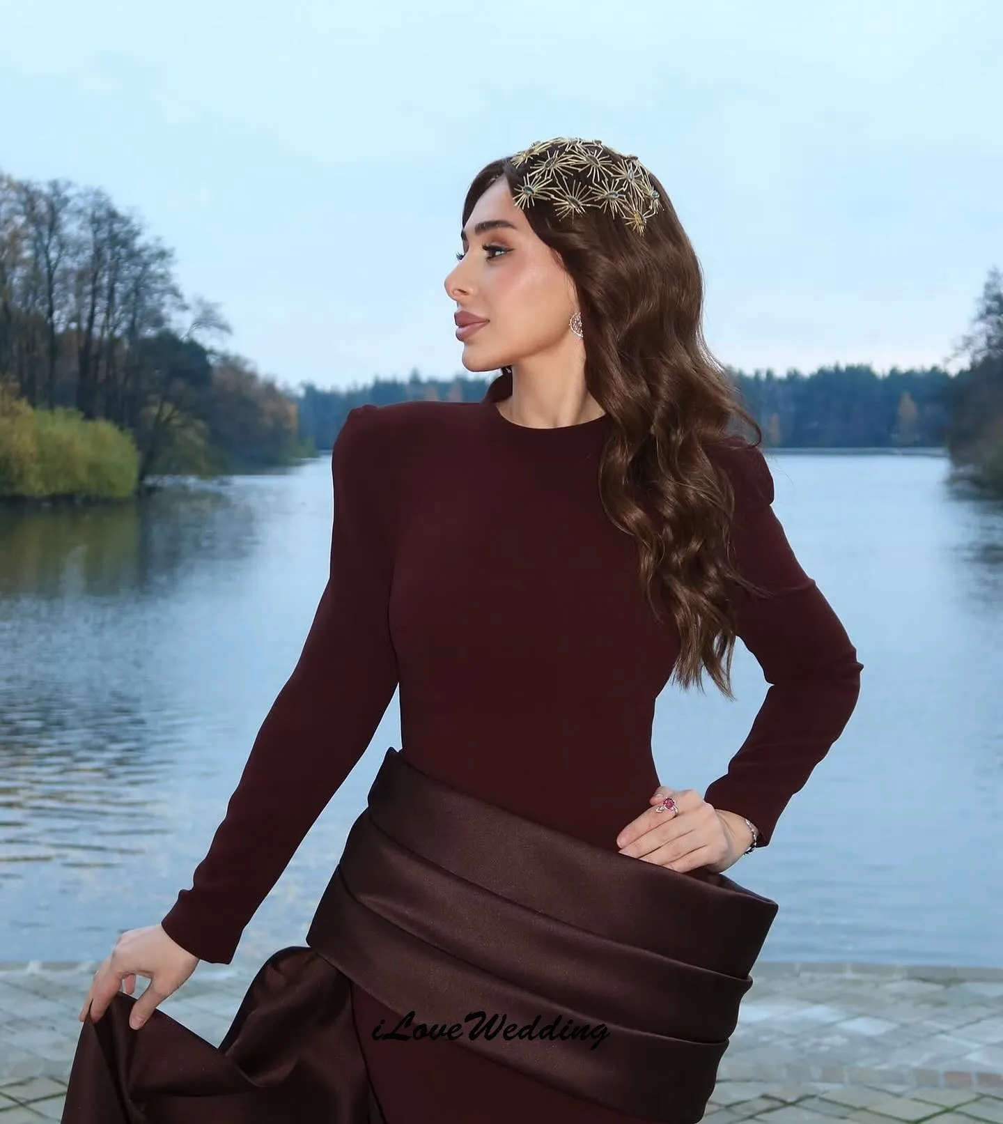 

Customized O-Neck Long Sleeve Evening Dresses Mermaid Women Party Dress Pleated Ribbons Prom Dresses Dubai Gala Maxi Dresses