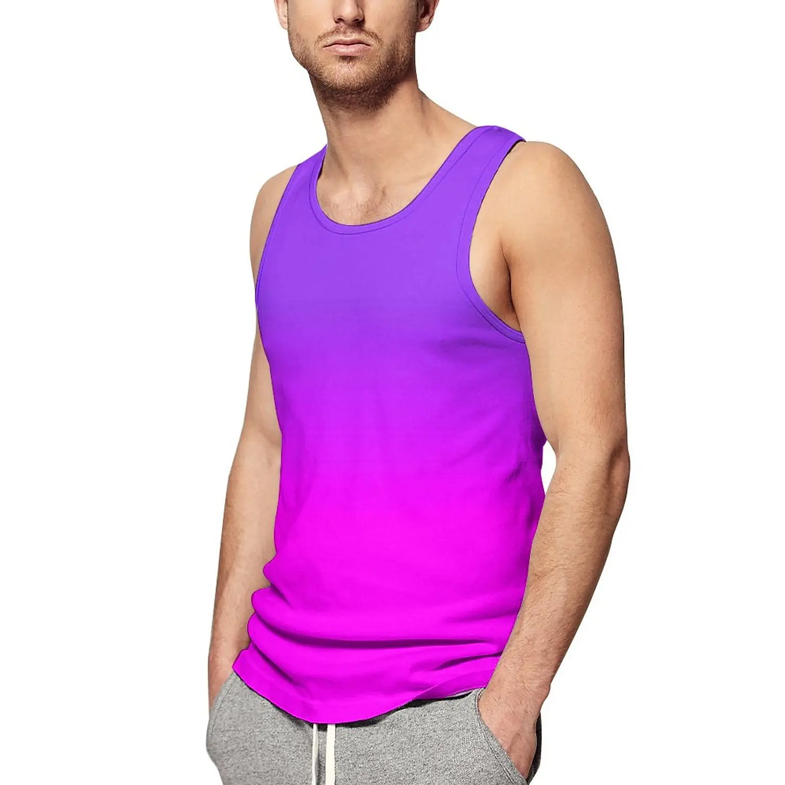 Ombre Print Daily Tank Top Neon Purple and Pink Gym Tops Mens Design Streetwear Sleeveless Vests 3XL 4XL 5XL