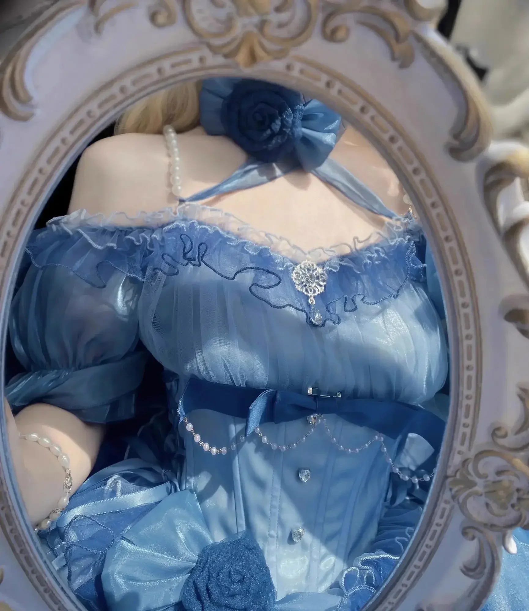 Blaue Blume Hochzeits kleid cos Lolita Kleid op Kleid Lolita Schwerindustrie Trail Puffy Prinzessin Kleid, Rose Bogen Lolita Cosplay