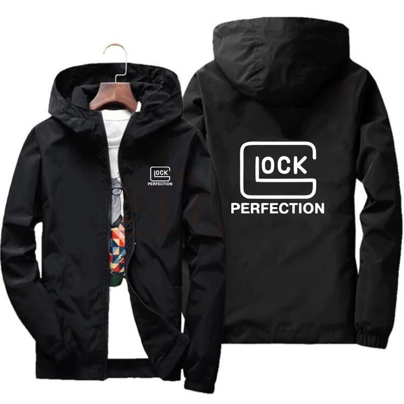 Men\'s Glock Perfection Shooting Casual Zipper Windbreaker Pilot Coat Thin Windbreaker Bomber Hooded Jacket Male Sport Top S-7XL