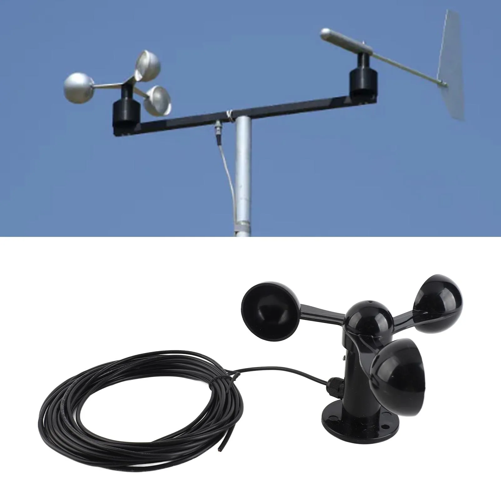 Wind Speed Anemometer Cups Three Cups Wind Speed Sensor Accurate Anti Interference 4cm Mounting Hole for Weather Station