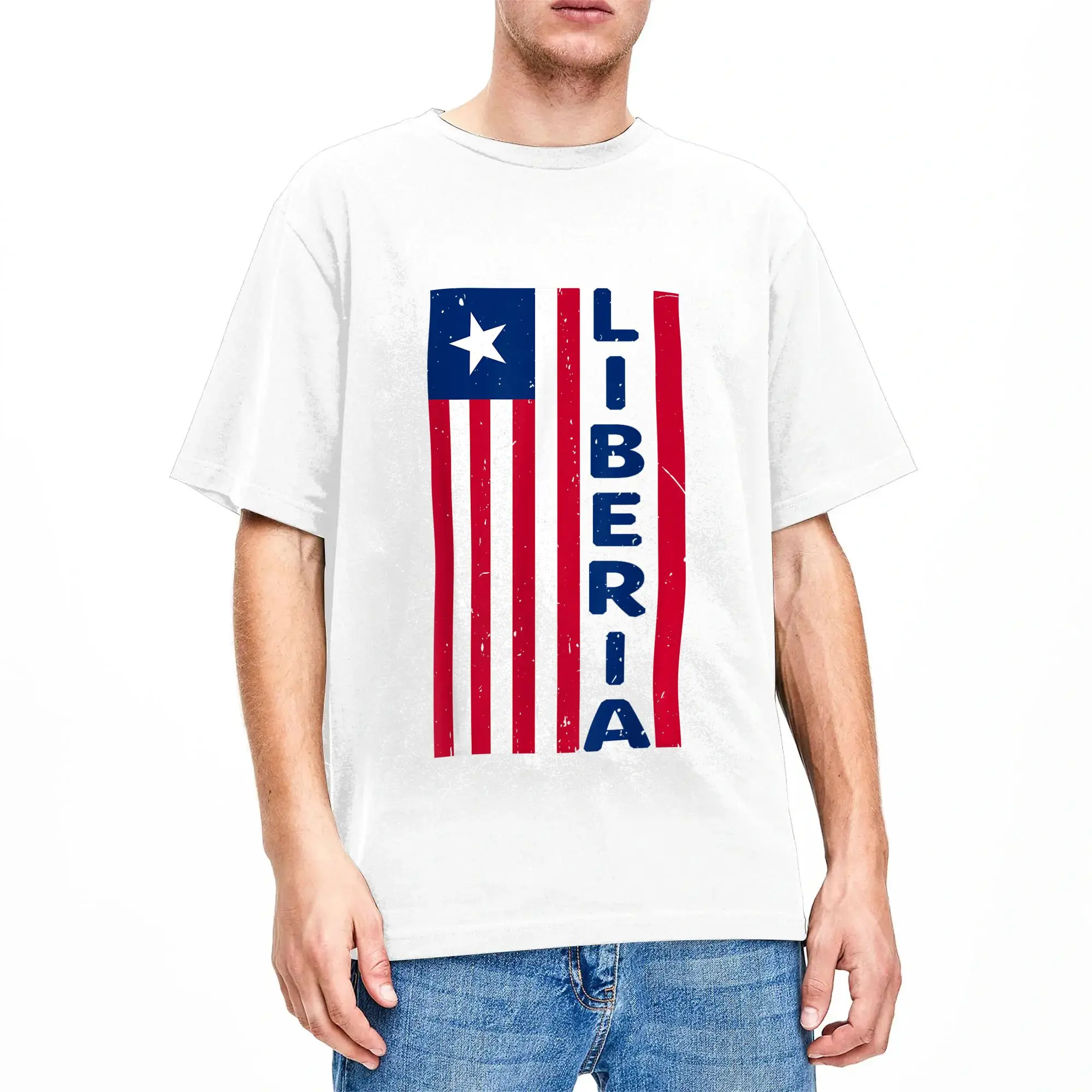 Liberia Liberian Pride Flag Vintage Liberia Independence Men T Shirts  Vintage Tee Shirt Short Sleeve Round Collar TShirt Cotton