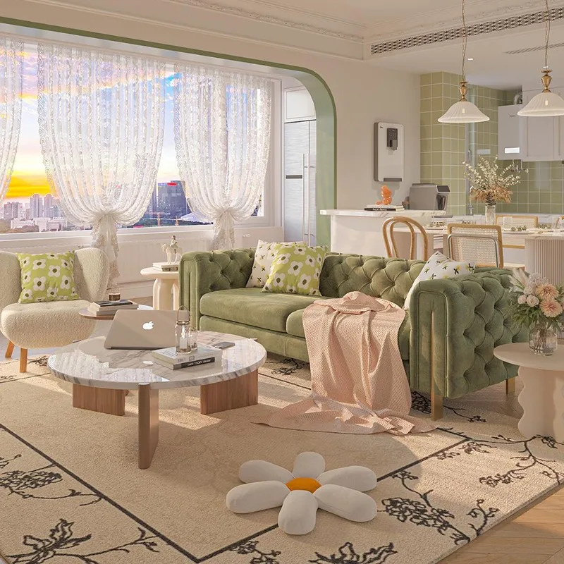 Living room simple Hong Kong style French straight row fabric sofa