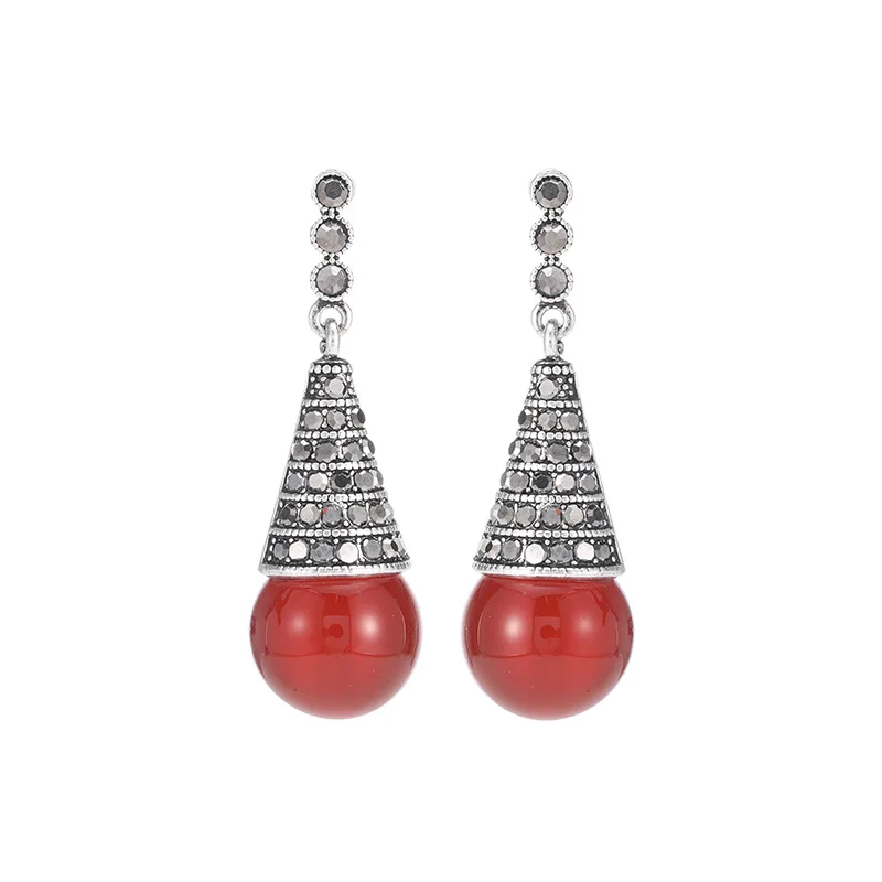 Ethnic style accessories, retro fashion, court style, long and exquisite earrings, versatile red earrings
