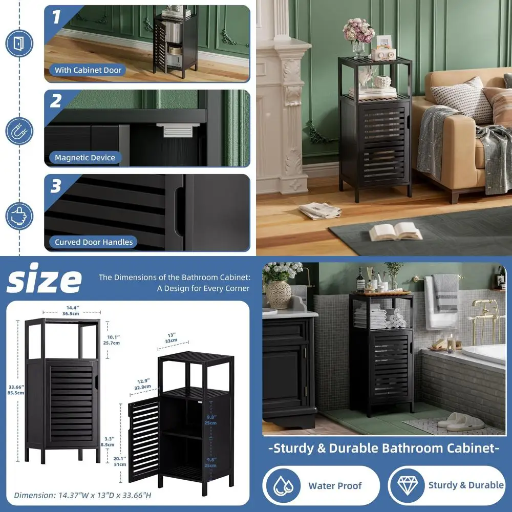 

Компактный 4-ярусный бамбуковый шкаф для небольших ванных комнат и кухонь, черный