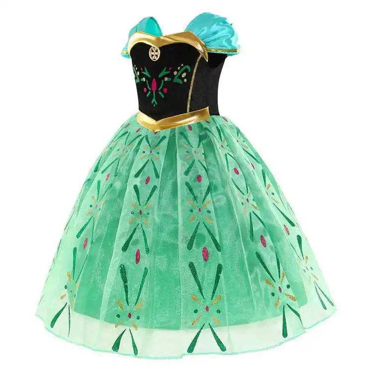 Snow Queen Illuminating  Anna Princess Ball Gown Fancy Green Floral Dress Halloween Glowing Anna Costume Birthday Elsa Party view 4