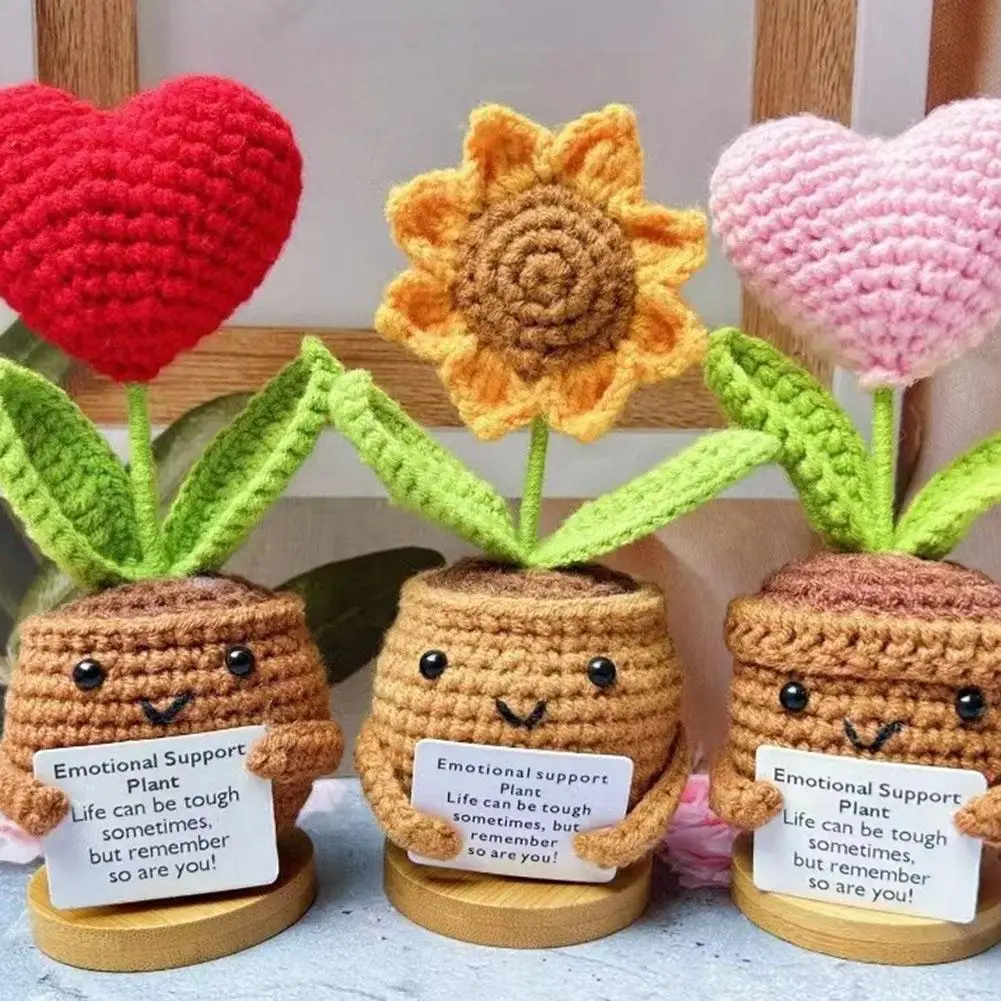 NEW Mini Cute Crochet Potted Plants Eternal Flowers Wedding Gifts For Guests Handmade Sunflowers Flowers Valentine's Day Gifts