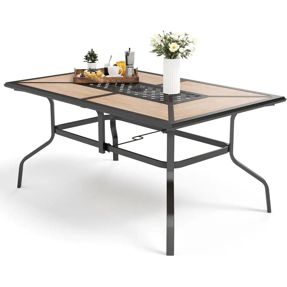 

Металлический обеденный стол на 6 персон для улицы с имитацией каменной столешницы и отверстием для зонта с регулировкой