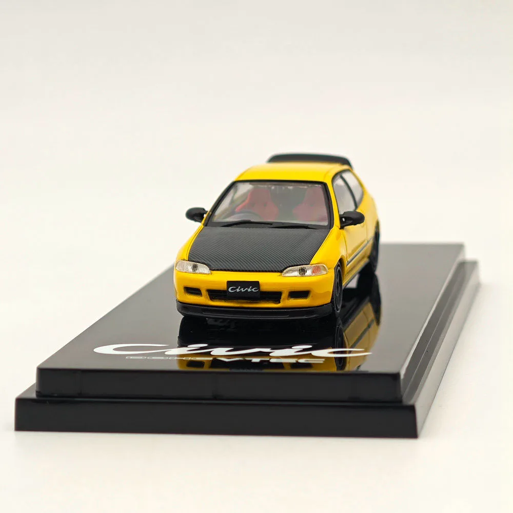 Hobby Japón 1/64 CIVIC (EG6) estilo JDM versión personalizada con modelo de pantalla de motor amarillo HJ 642017 AY Colección de coches fundidos a presión
