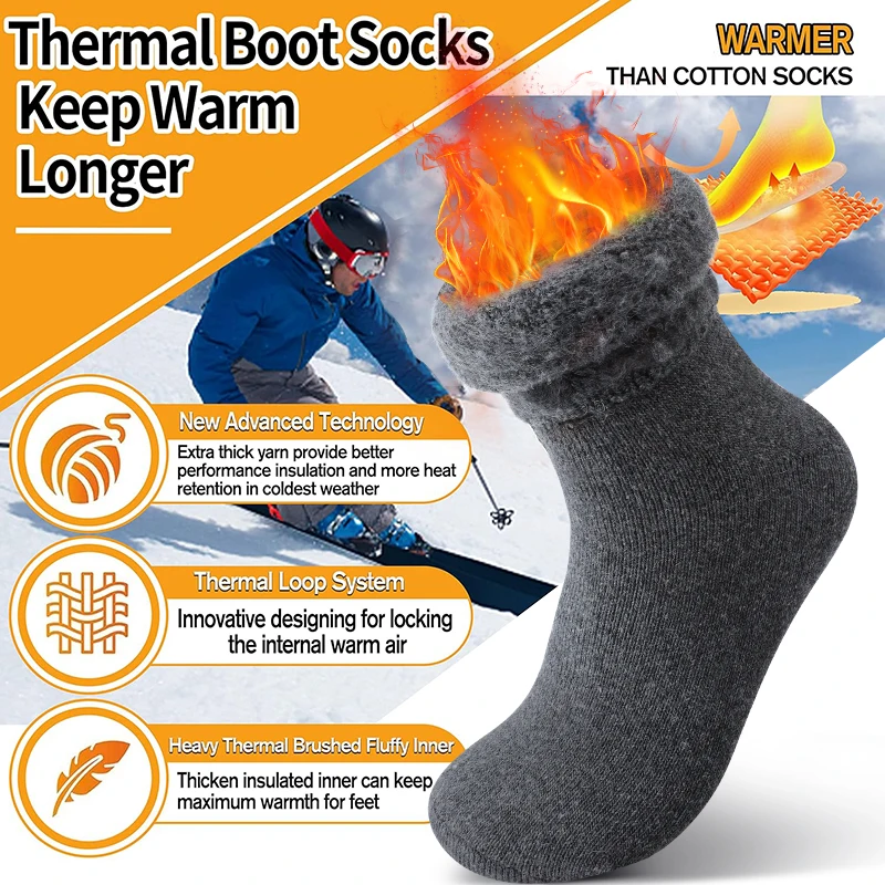 3 Paar Herren-Thermo-Crew-Socken mit Fleece-Futter, Winter-Plüsch, Mitte der Wade, für Schnee und Innenbereich, dunkle, solide, bequeme Frottee-Socken für den täglichen Gebrauch – Detail 4