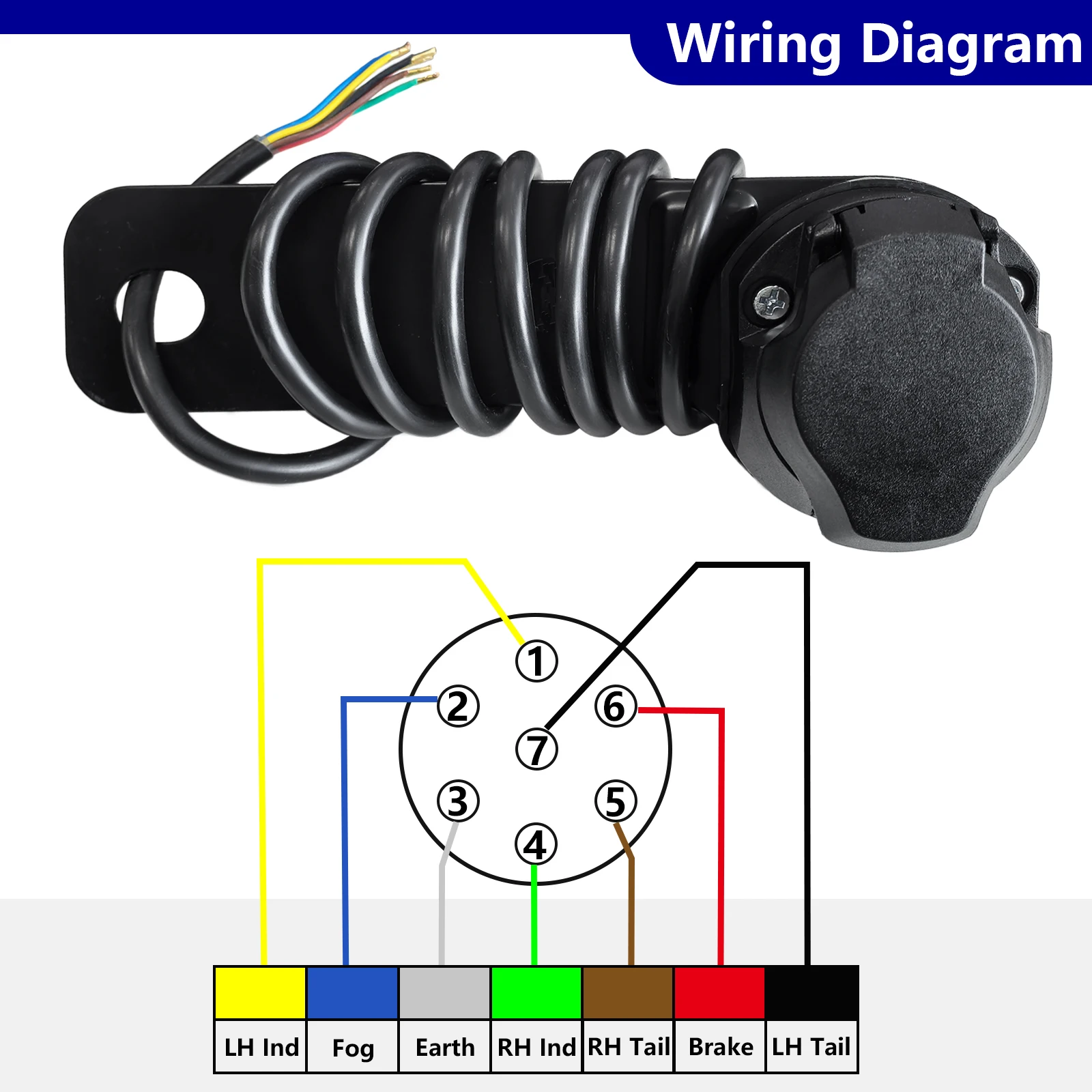 1.5M 12N 7Pin Pre-Wired Socket Car Trailer Caravan Electrics Mounting Plate Electrics Wire Part Wiring Connector Towing Towbar