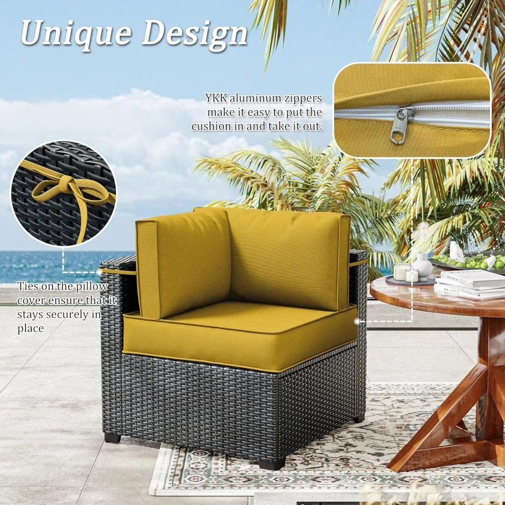14 capas de almofada do pátio exterior dos pces, capas impermeáveis substituíveis da mobília, capas antiderrapantes exteriores com zíperes, sofá 3 tamanhos