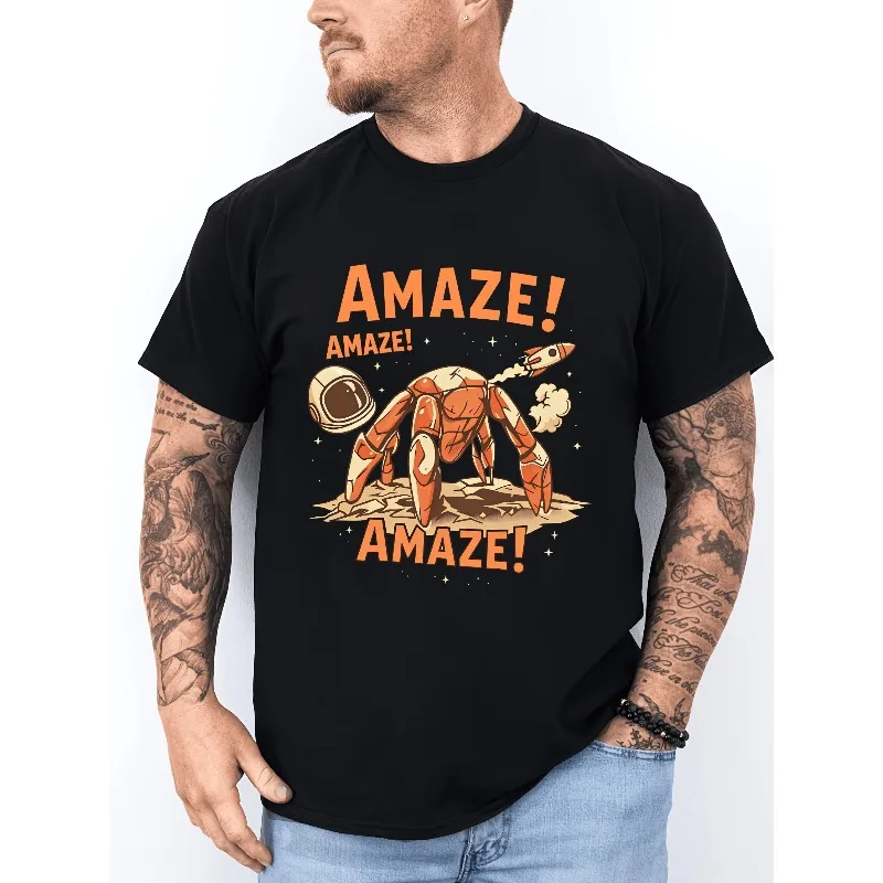 Retro Nostalgic Style Men's T-shirt Fun Astronaut Spider Stunning Print Short Sleeved Men's T-shirt Cotton Casual Unisex