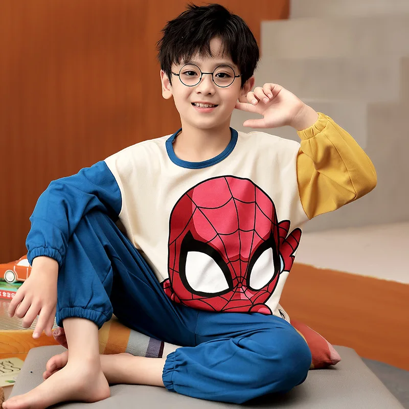 Children's pajamas boys pure cotton spring and autumn season 7-15 years old junior high school students long sleeved pants set