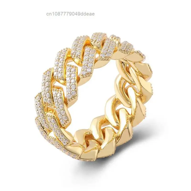 

10k/14k Full Diamond Moissanite Ring Light Luxury Cuban Style Men's Ring