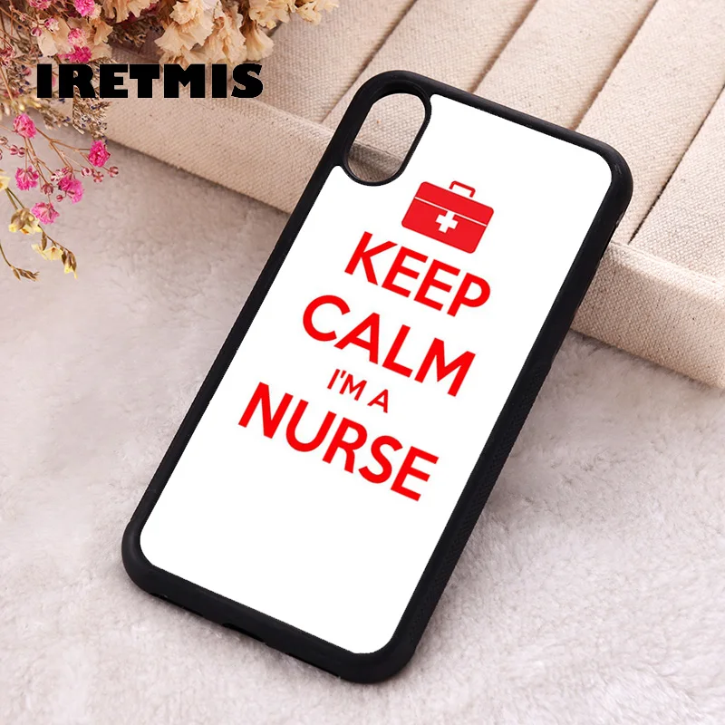 Iretmis Phone Cover Case For iPhone X XS Max XR 11 12 13 PRO MINI 14 15 16 Plus Rubber Keep Calm Im A Nurse Rn Doctor Medical