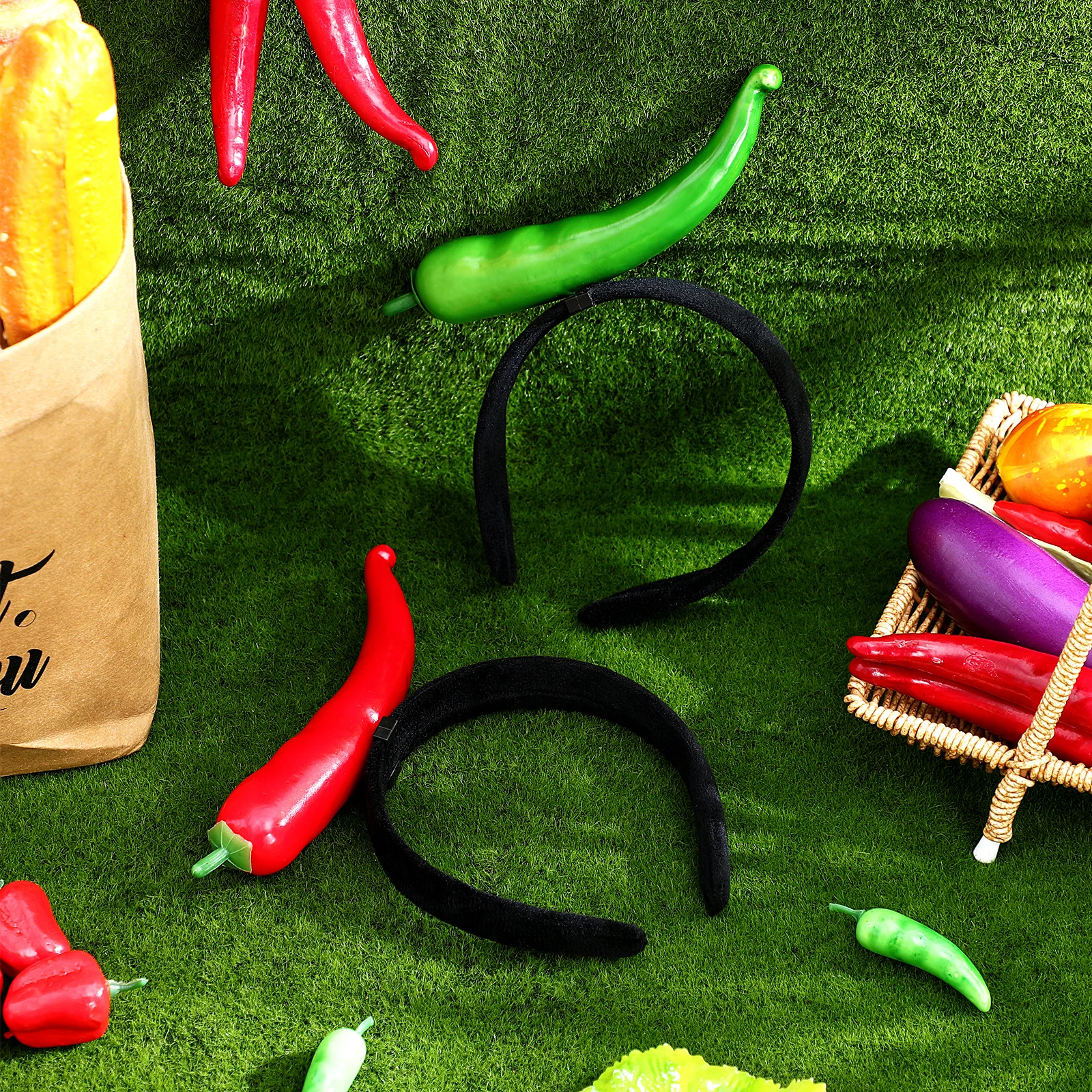 

2pcs Chili Pepper Hairband Vegetable-Themed Headpiece Cute Red Green Party Accessory For Holiday Costume Events Adults
