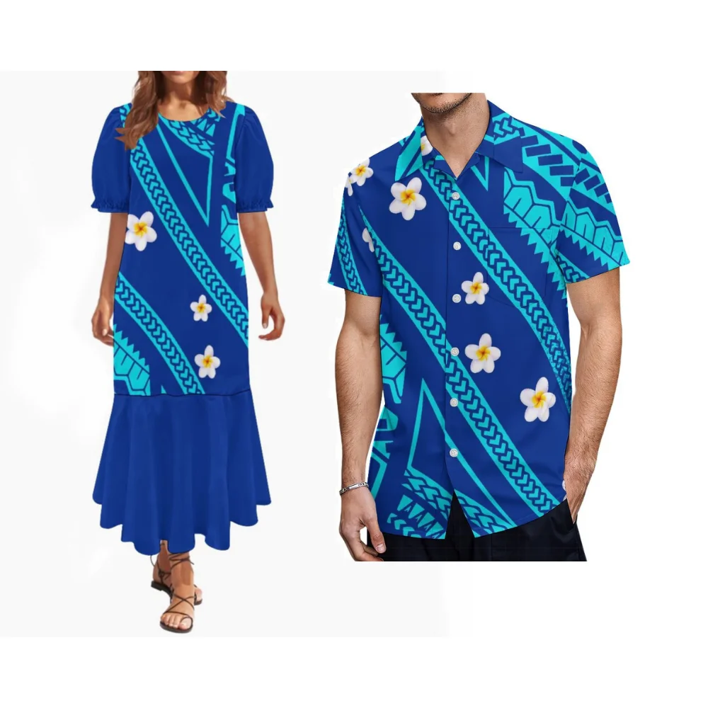 Samoa Round-Neck Bubble Sleeve Custom-Made Dress Pattern - Fashionable And Casual Couple Outfit - Women'S Soft Dress