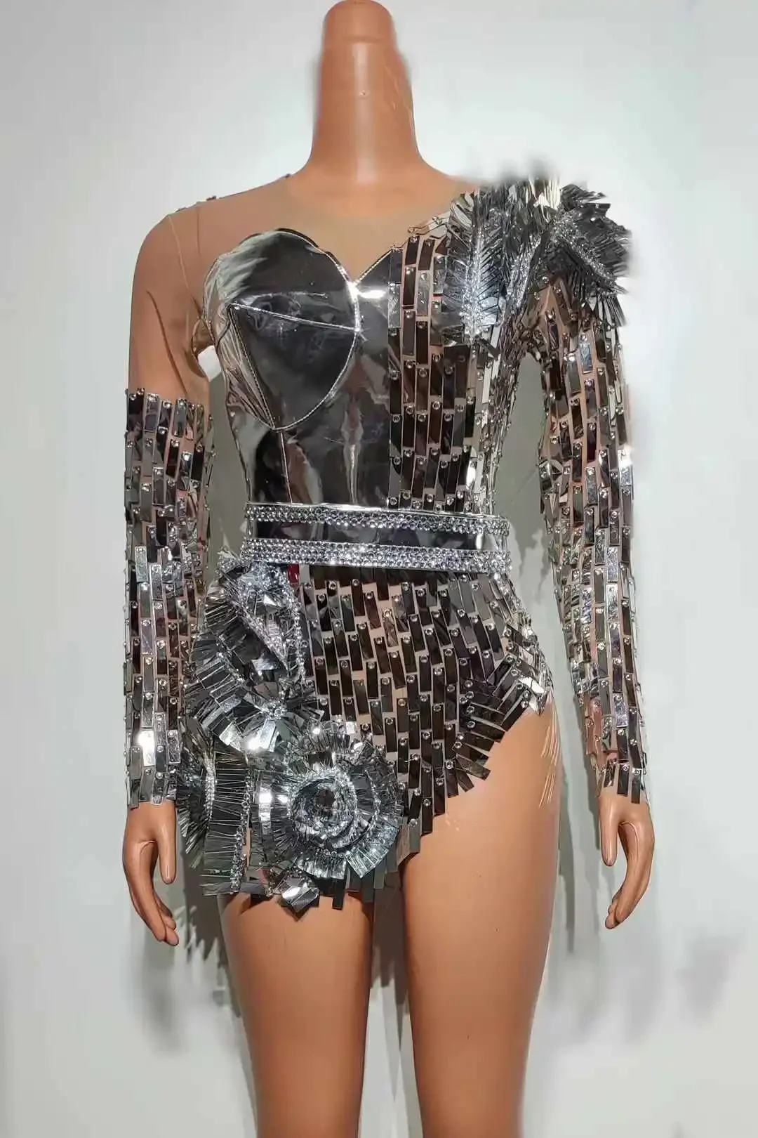 

Women Shinning Sequined Clubwear Night Out Mirror Dress Dancer Singer Stage Drag Queen Costumes Cheerleading Team 2025 New Year