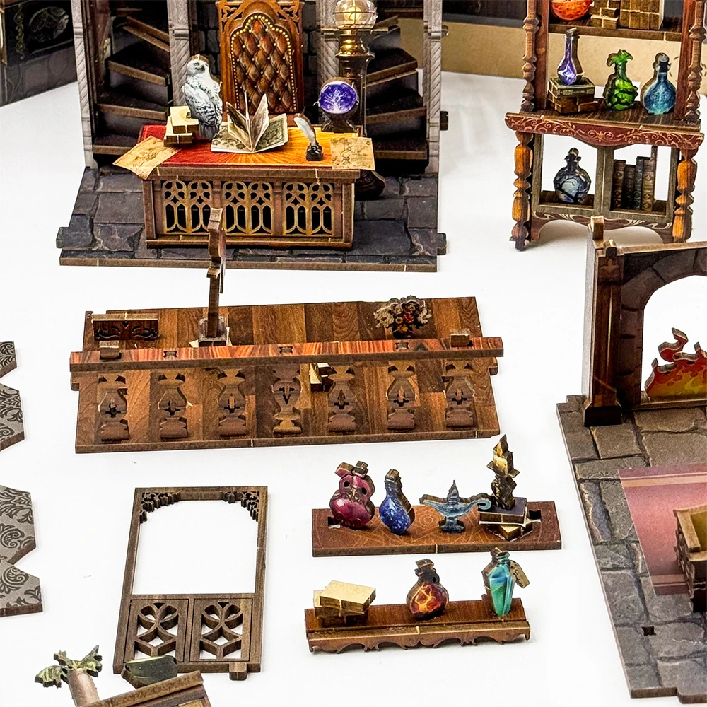 Nouveau bricolage en bois magique bureau livre coin étagère insérer Kits Miniature modèle Kit avec serre-livres léger pour amis cadeaux d'anniversaire