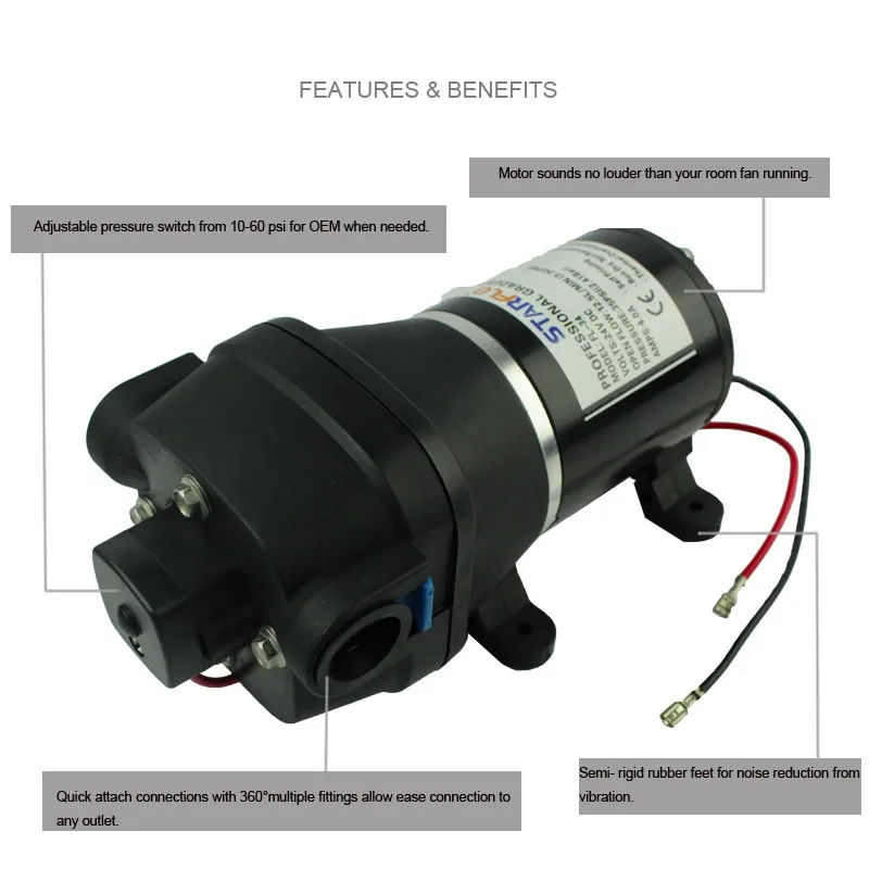 17LPM 40PSI Marine RV Süßwasser-Membranpumpe 12V DC High Flow elektrische Wasserpumpe