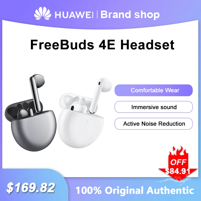 

Беспроводная Bluetooth-гарнитура Huawei FreeBuds 4E, наушники-вкладыши с активным шумоподавлением, спортивные наушники для игр, с длительным сроком службы батареи