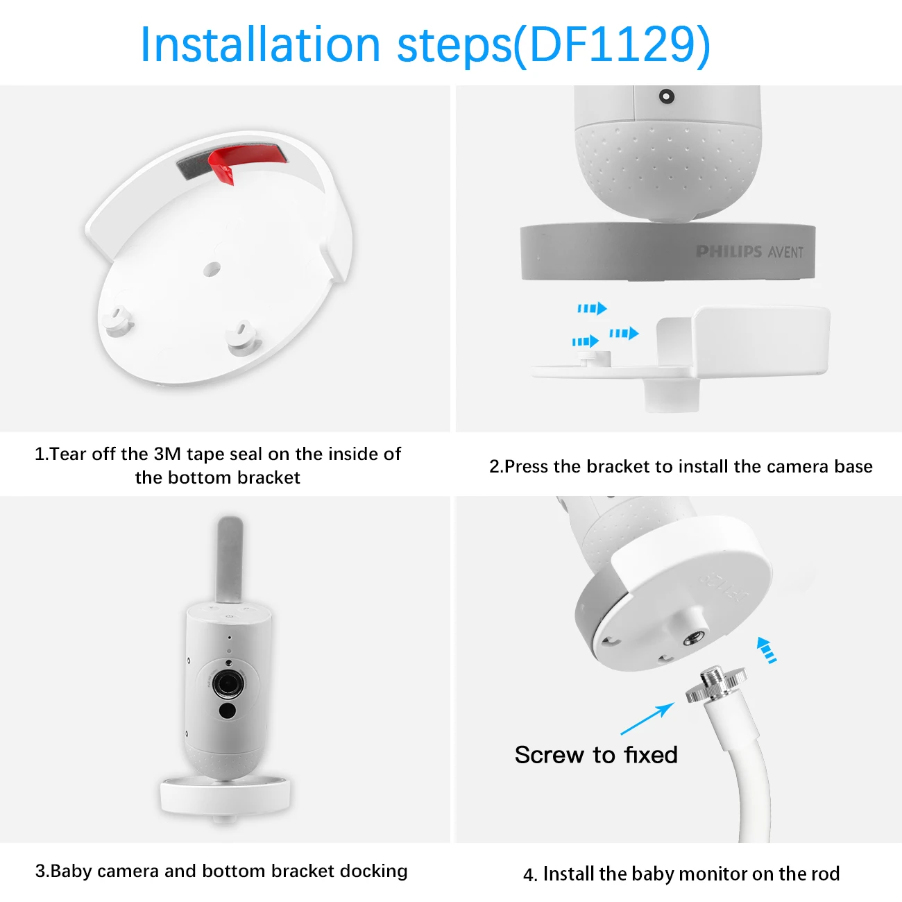 Flexible Clip Clamp Mount with Base For Philips Avent Connected SCD923/26 Baby Monitor,Clip to Crib Cot Shelves or Furniture