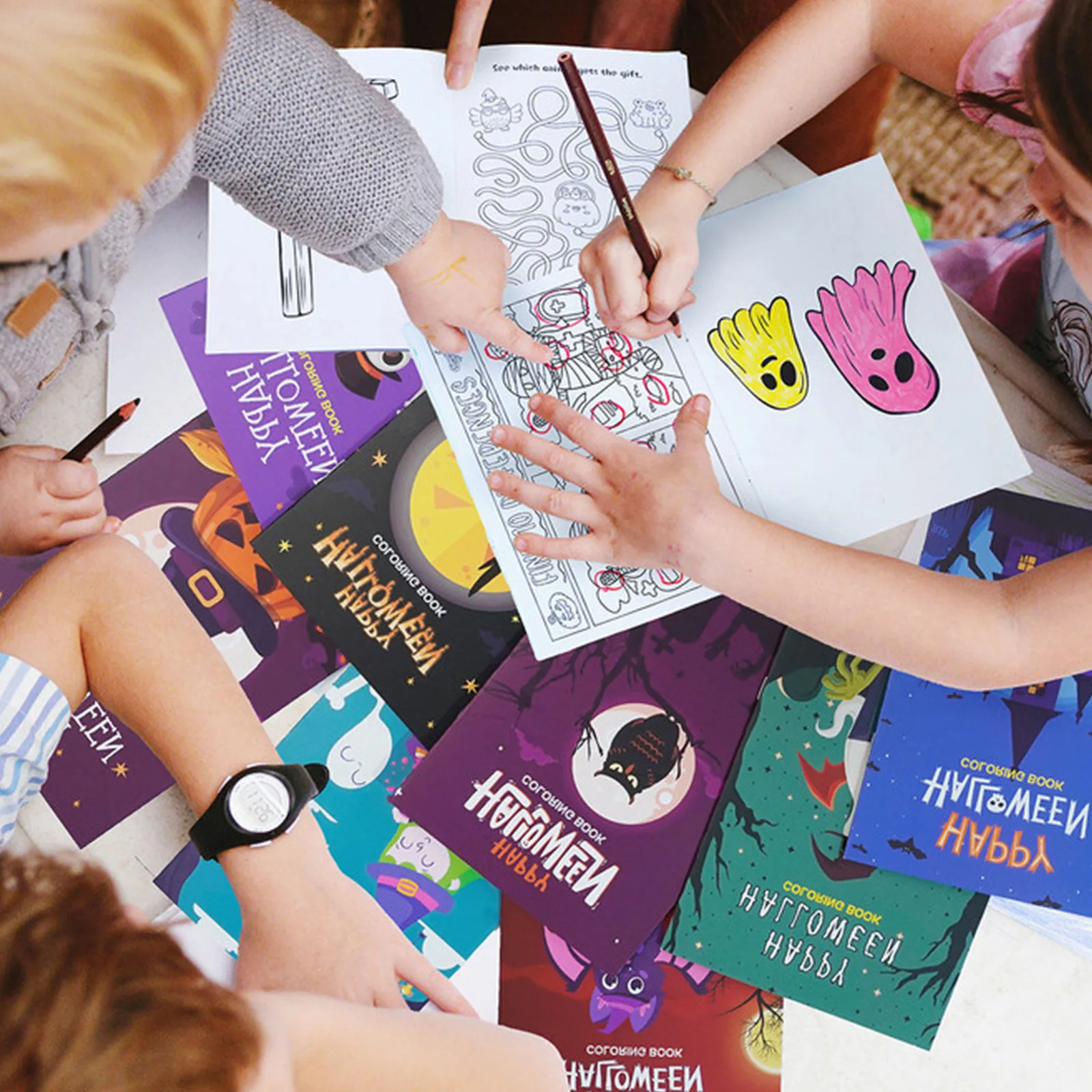 6 قطع من كتاب تلوين الهالوين المرسوم يدويًا، أفضل هدية للأطفال، زينة حفلات الهالوين، عناصر ذات الصلة، هدايا الحفلات #1